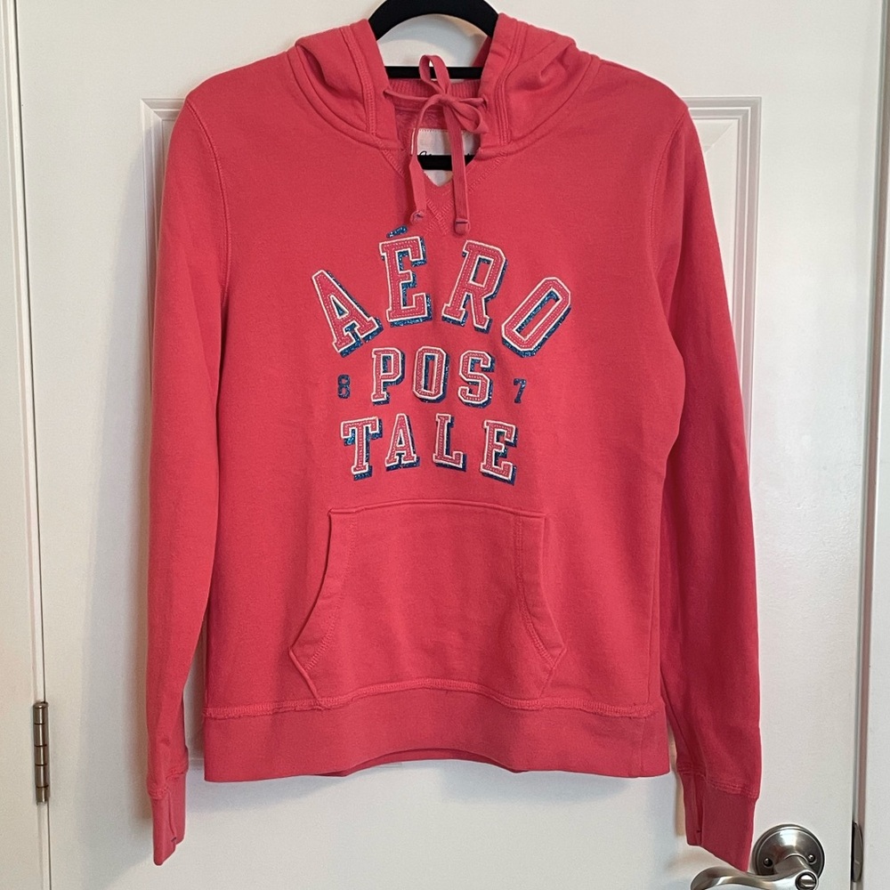 Aeropostale Y2K Pink Hoodie with Glitter Blue Accents